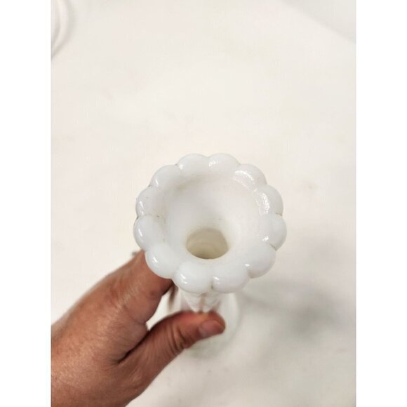 VINTAGE Anchor Hocking Milk Glass Bud Vase Stars And Bar Design Textured White - Picture 3 of 9